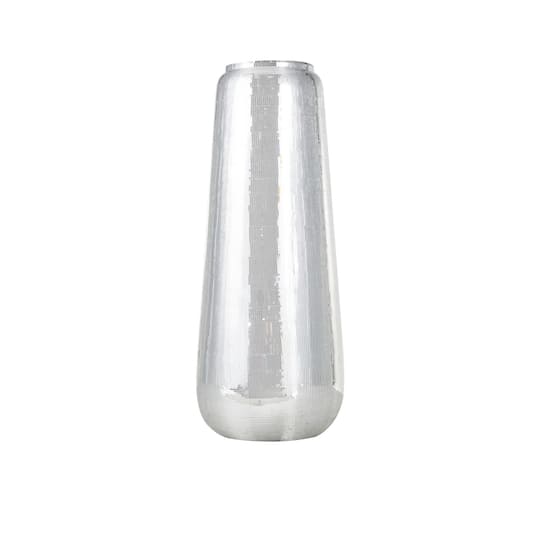 40" Silver Fiberglass Mosaic Floor Vase with Blue Interior,